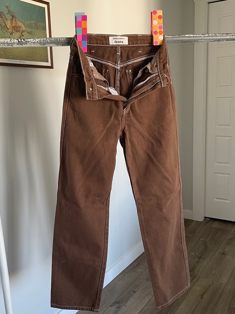Reformation High-Rise Brown Straight-Leg Jeans